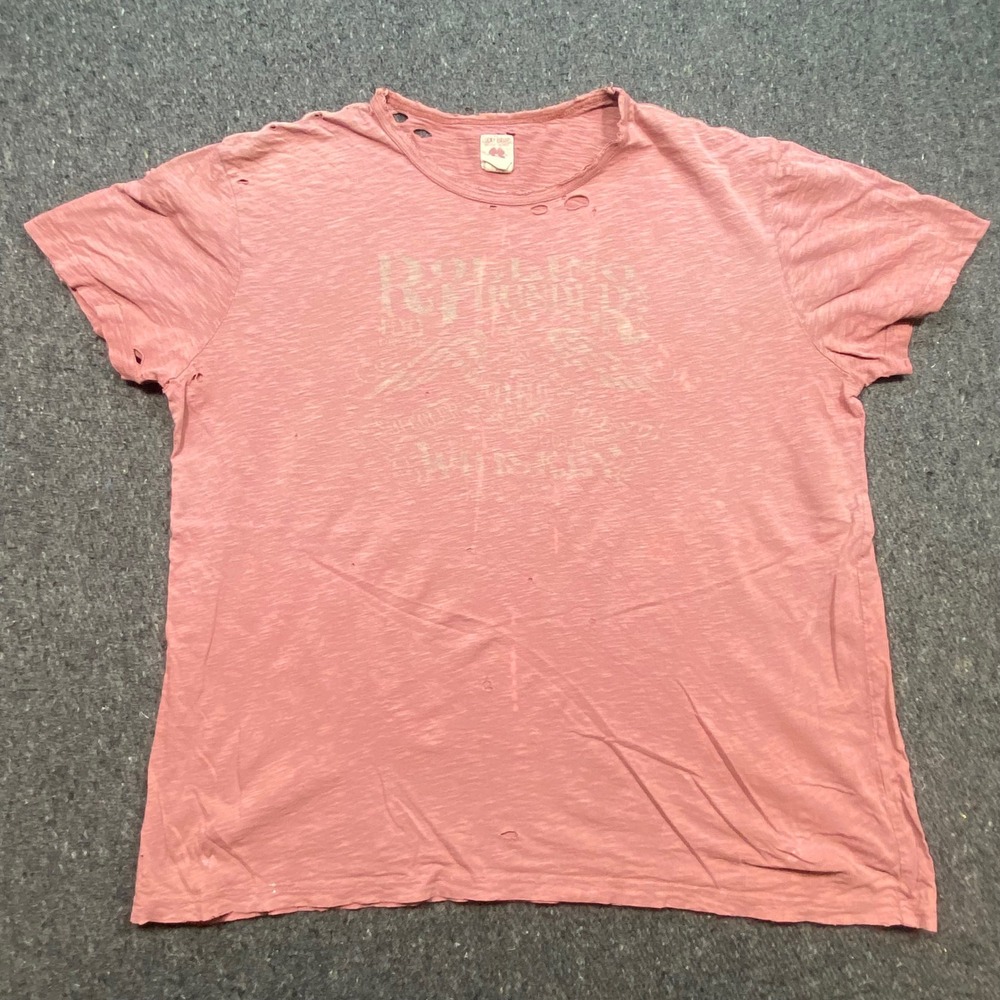 Lucky Brand Rolling Thunder Whiskey TShirt Sz XL Mens Pink Grunge Distressed Tee